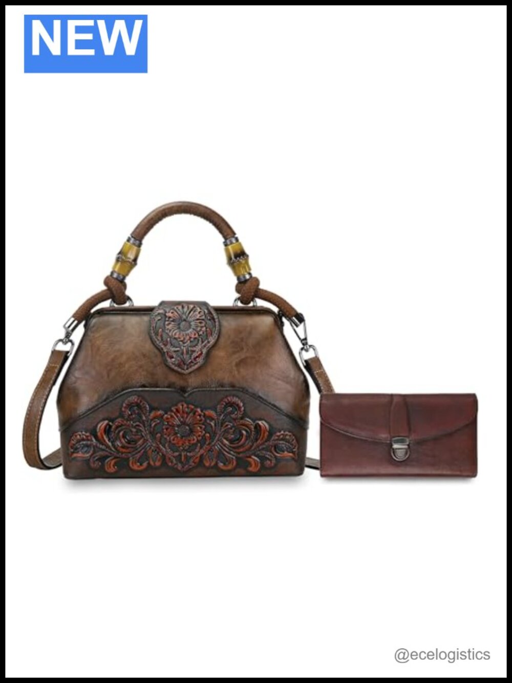 Large Satchel Handbag with Wristlet Wallet 18 Card Slots Adjustable Strap